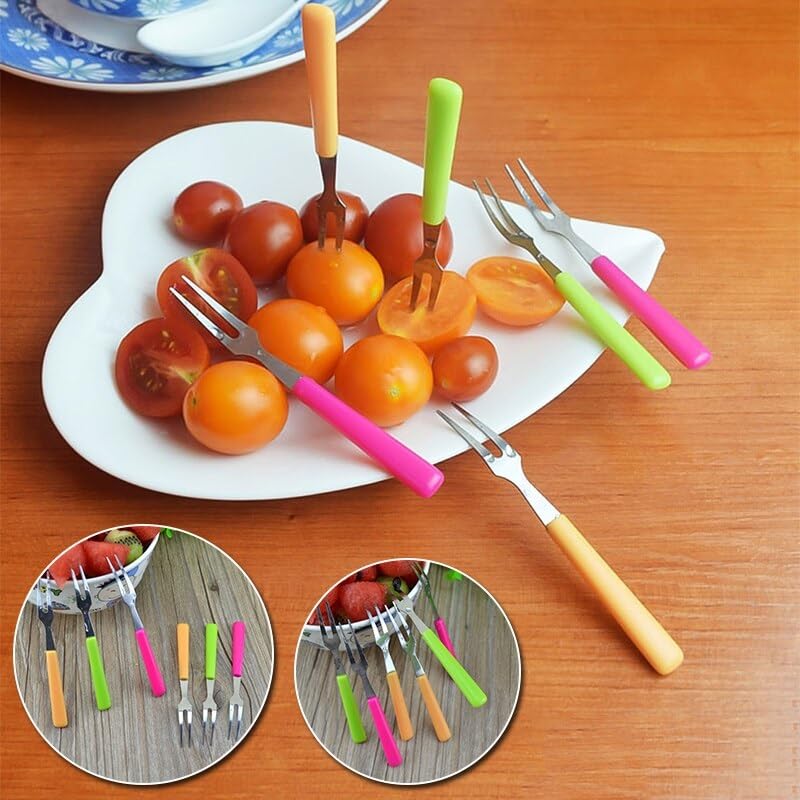 Image of Multipurpose Lightweight Stainless Steel Mini Fruit Fork for Fruit Picks Sticks,Appetizers Sushi Cake Cocktail Multicolor 6 Pcs (Size : 10CM)