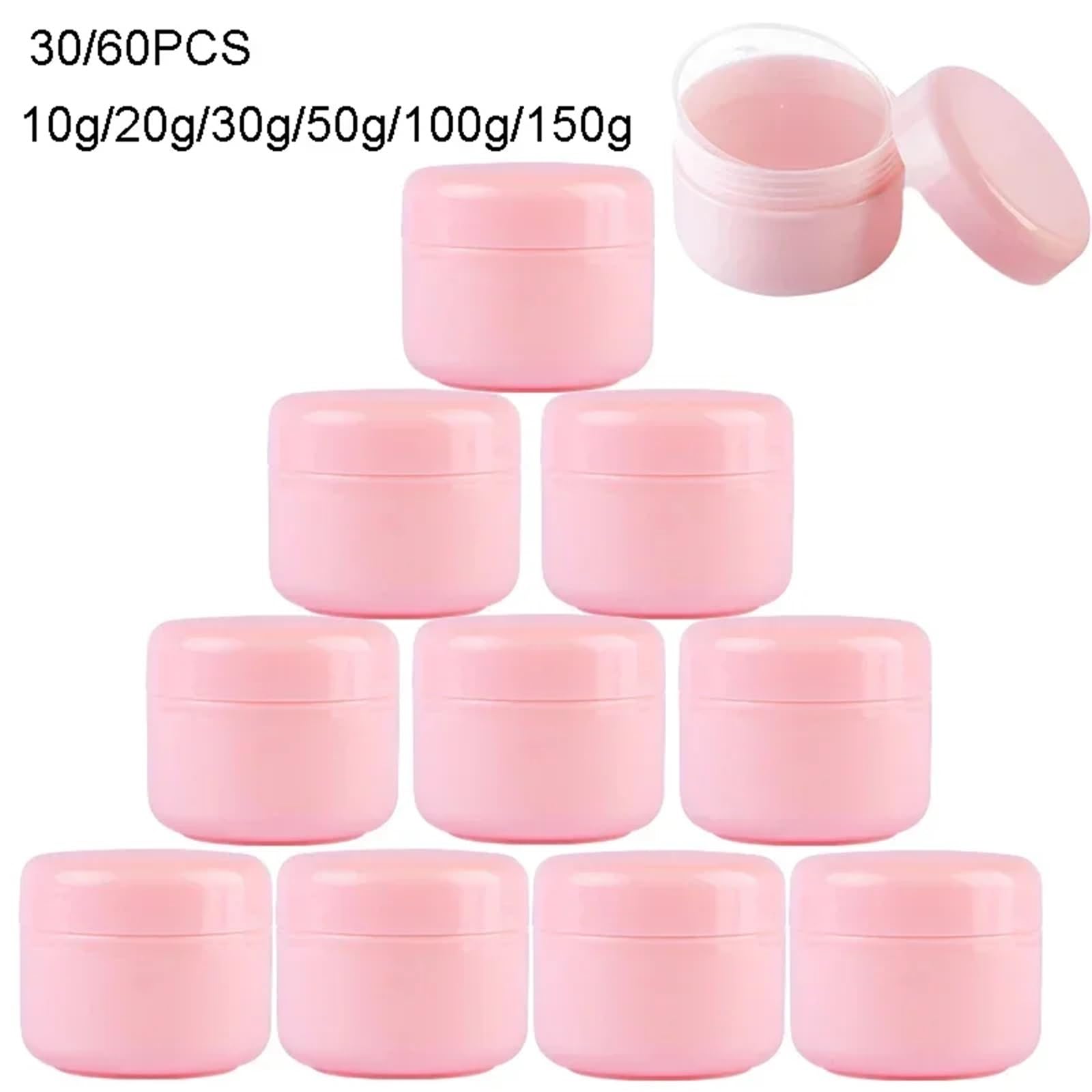 Kosmetiktiegel 30/60Pcs 10/20/30/50/100/150g Nachfüllbare Flaschen Rosa Kunststoff make-up Gläser mit Deckel Reise Lotion Creme Behälter Kosmetik Topf FüR Lotion, Lippenbalsam, Creme(30PCS_150G)