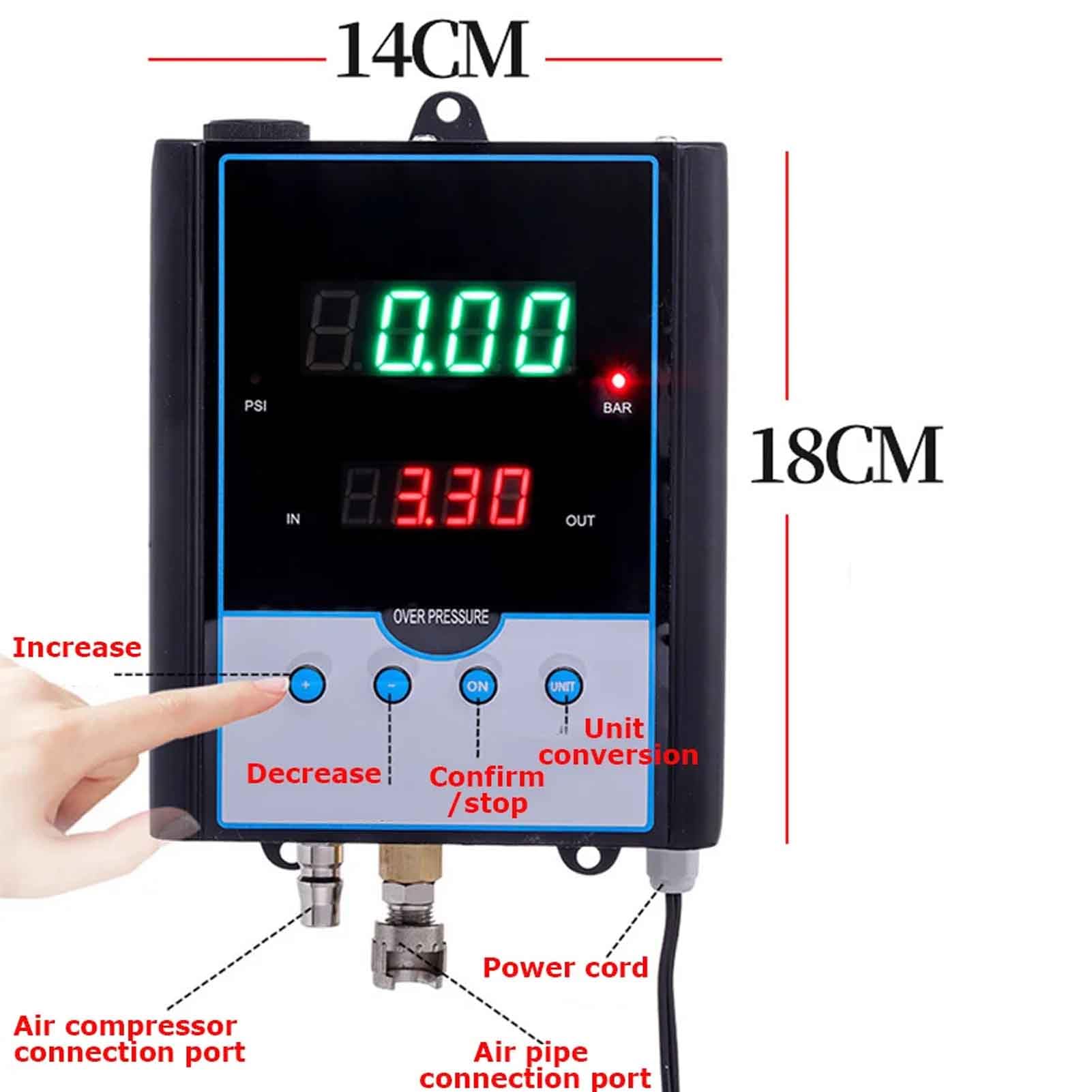 Toplionace Inflador de Presión Preestablecido de Neumáticos Completamente Automático AC220V Medidor de Presión de Neumáticos de Alta Precisión Pantalla Digital (Montaje en Pared)