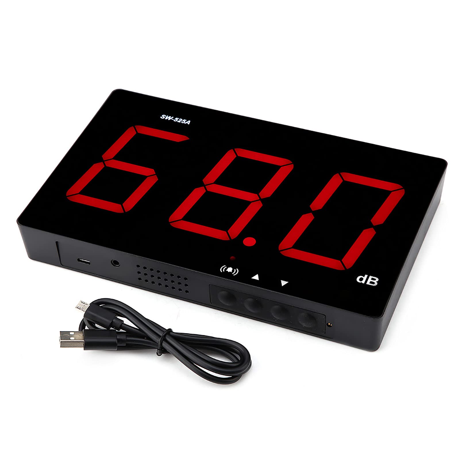 Tyenaza Medidor de Decibelios, SW-525A 30-130dB Medidor de Nivel de Sonido Montado en la Pared, Pantalla LED Grande, Alimentado por USB, para áreas Públicas Restaurantes Aulas Hospitales(210x130x30mm)