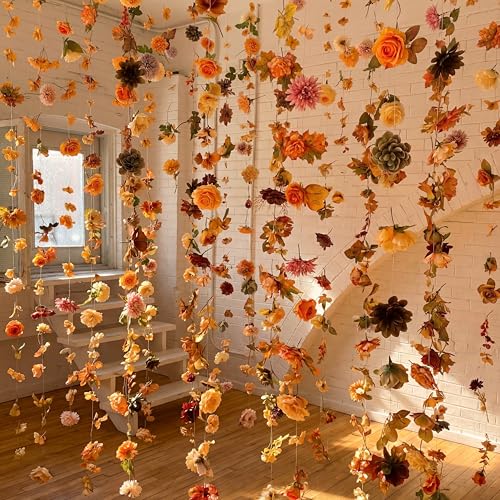 Image of Suncalla 2 Pcs 6.6 ft Artificial Flower Garland Floral Backdrop Arch Fairy Flower Hanging Ceiling Colorful Garland for Wedding Bridal Shower Baby Shower Tea Birthday Backdrop Wall Decor(Bright Color)