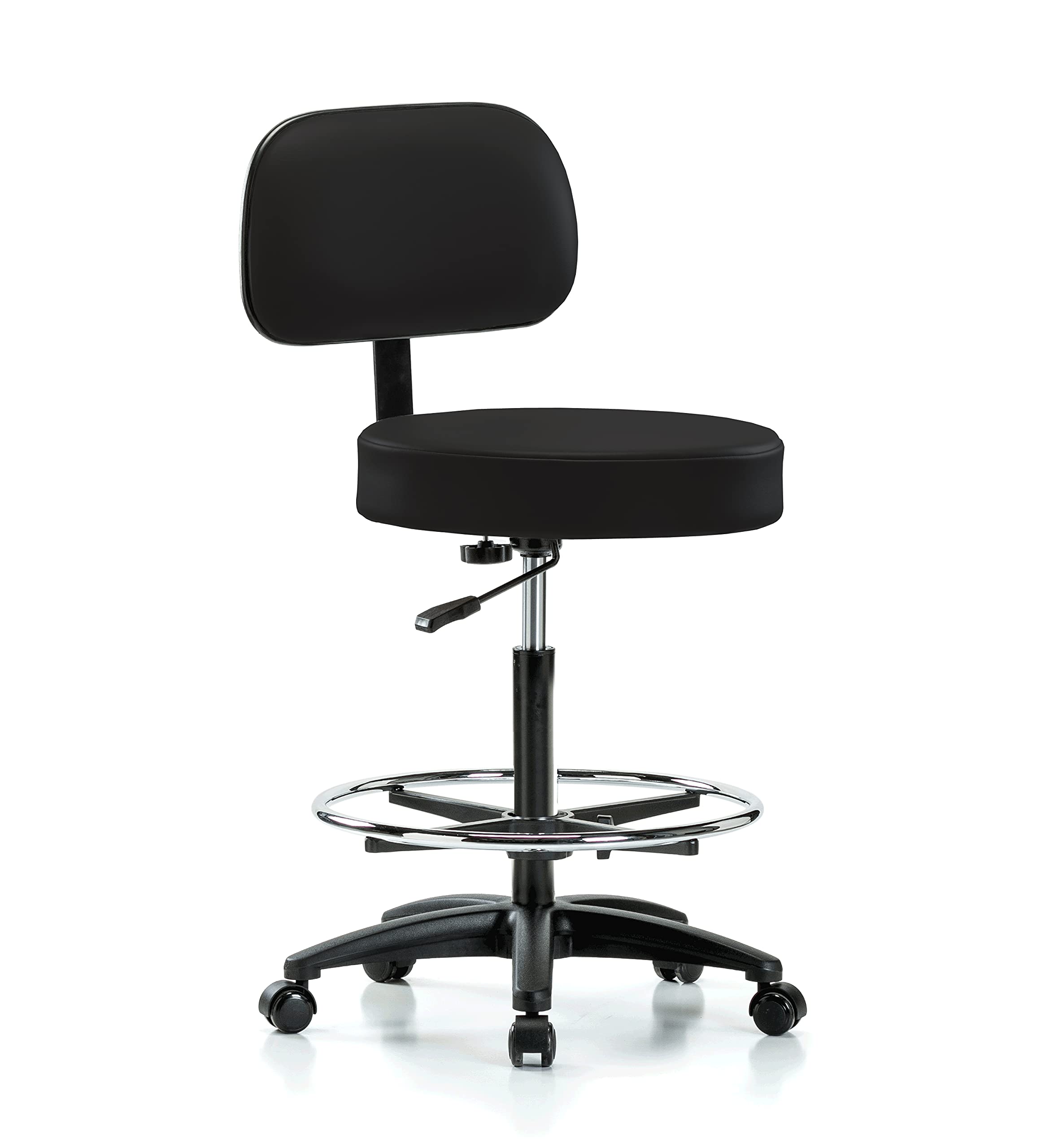 Perch Basic Exam Stool with Foot Ring, Casters, 25-35", Black Vinyl