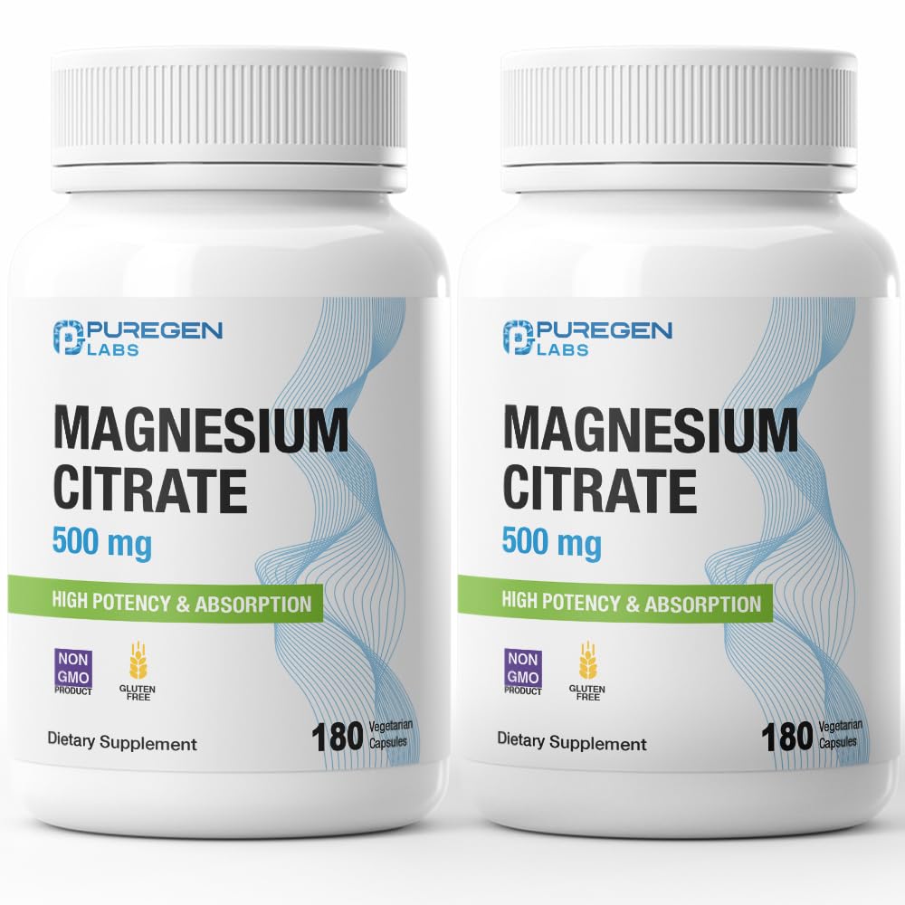 Magnesium Citrate 500 mg | High Potency Elemental Magnesium | Total 360 Veggie Caps, Superior Absorption, Non-GMO, NO Gluten and Dairy