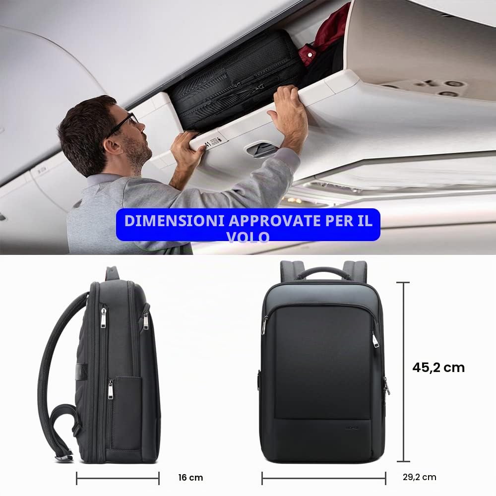 BOPai Computer Portatile da 15,6 Pollici, Convertibile, con Scomparto di Aumento, antifurto, Ricarica USB e Resistente all'Acqua, Zaino da Viaggio Multifunzione, da Uomo, Nero