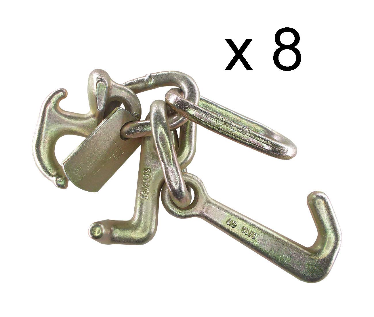 Mega Cargo Control RTJ Cluster Hook for Car Hauler, Wrecker, and Towing Trucks | Heavy-Duty Forged Replacement w/Link (8 - Pack)