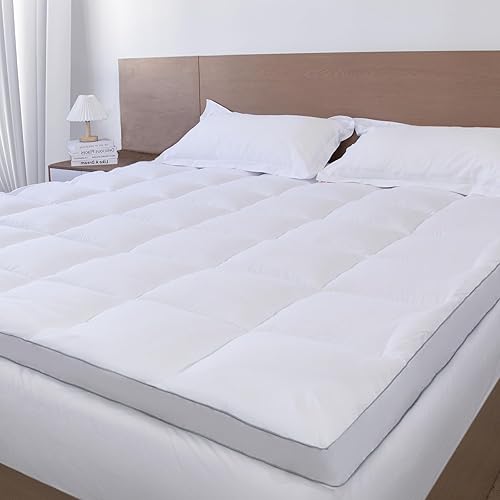 Mattress Topper Pad Queen - Pillow Top Cooling Thick Mattress Topper Pad Cover for Hot Sleepers, Mattress Topper 3D Snow Down Alternative Overfilled Plush Bed Topper with 8-21" Deep Pocket, White