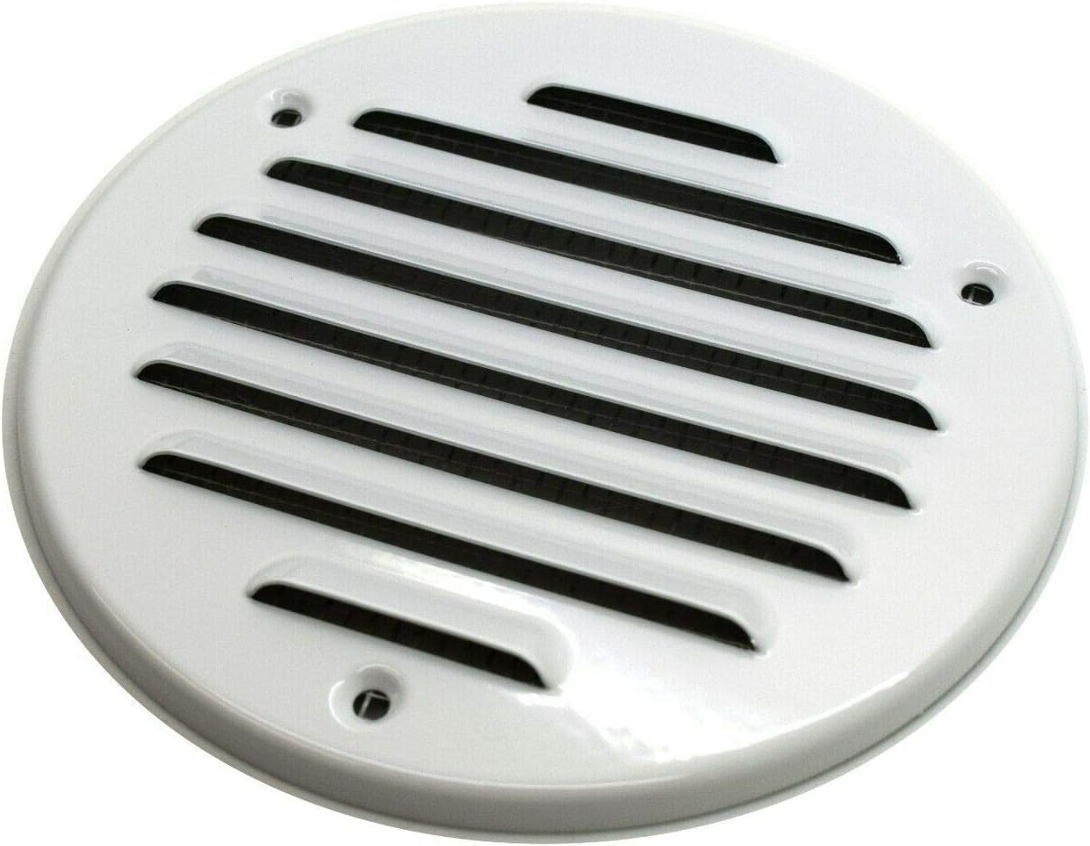 White Louvred Wall Vent Grille with Flyscreen, Stainless Steel, Ø 100 mm / 4" Air Ventilation Duct Cover with Anti-Insect Mesh and Flat Back, Tough and Durable Metal — image 1