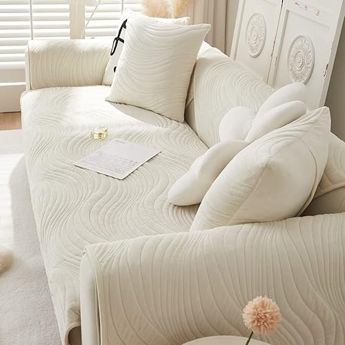 Miniatura 6 de XSlive Funda de terciopelo súper suave para sofá, con bordado geométrico, gruesa y cálida, funda de sofá modular cómoda de felpa antideslizante,