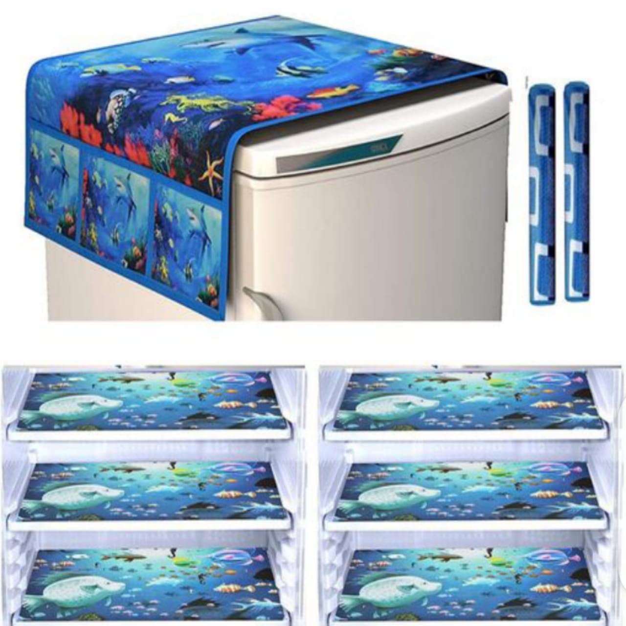 KITCHEN WORLD Super designer 1 Fridge Cover,6 PVC Mat, 2 Handle Cover,Fridge cover set combo, refrigerator cover,fridge cover,fridge cover with handle, OCEAN DESIGN (B09RGF91WH) Amazon Price History, Amazon Price Tracker