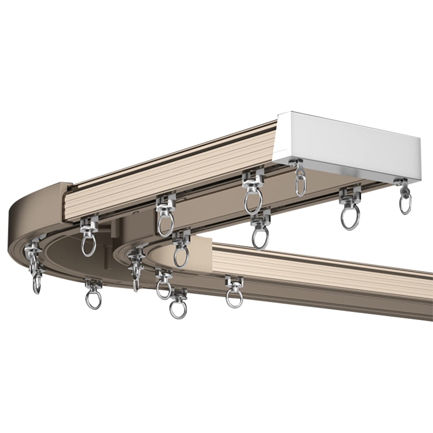 NEZIH Conjoined Double Track/Curtain Rail,Ceiling Mount Curtain Rods System with 90° Corner Connectors for L/U Sbay Windows/Champagne/1.5M/5Ft