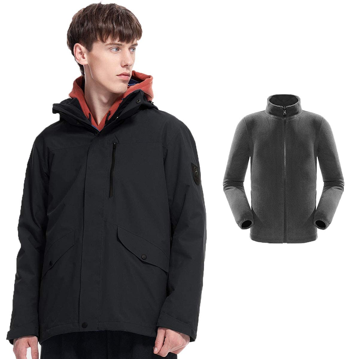 MU Chaqueta de Esquí para Hombre - 3 en 1 Chaqueta de Invierno Impermeable - Chaqueta de Montaña de Nieve - Ropa de Rompevientos de Moda Simple Espesa/Black/M