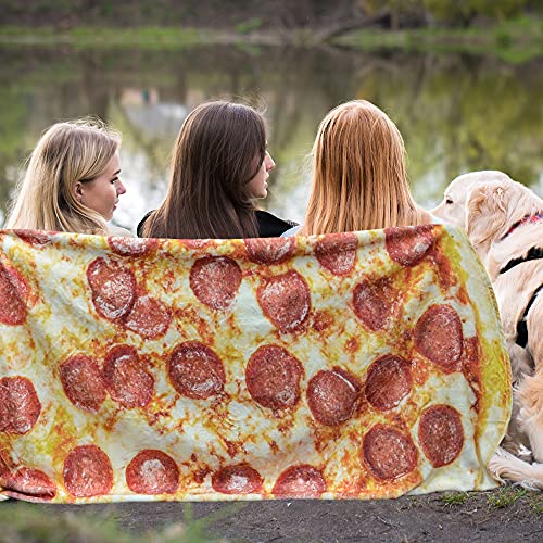Colorful Star Pizza Blanket Funny Gifts For Kids And Adults - 300 Gsm Double Sided Round Flannel Novelty Blanket Pepperoni Tortilla Throw For Boys Girls White Elephant Gift Prosciutto Pizza 60" Dia #TOP7