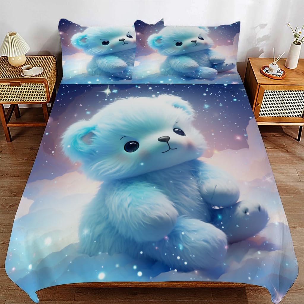 ZHDEDSP Single Duvet Cover Set with Pillowcases, Featuring little bear Design, 50 x 75 cm, Microfibre, Breathable, Zipper Closure