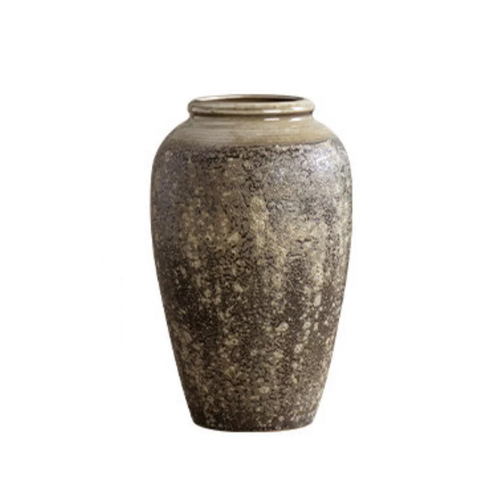 Large Rustic Vase, Rusty Round Ceramic Vase, Ornament for Dried Flowers, Artificial Flowers, Farmhouse Decoration(Size:18 * 18 * 29CM,Color:Brown B)