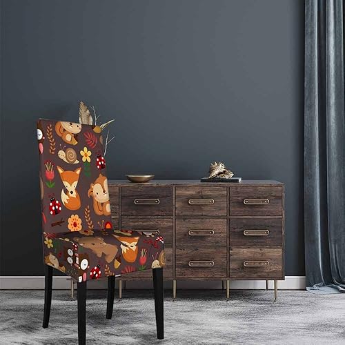 Miniatura 2 de Numland Funda para silla de comedor con diseño de animales del bosque, diseño de oso de dibujos animados, ardilla, zorro, búho, divertido,