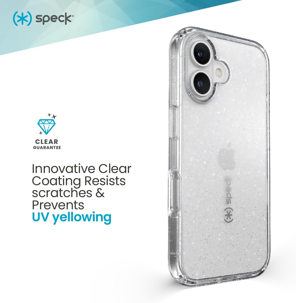 Speck Clear iPhone 16 Plus Case - Slim GemShell - Clear/Platinum Glitter - Image 6