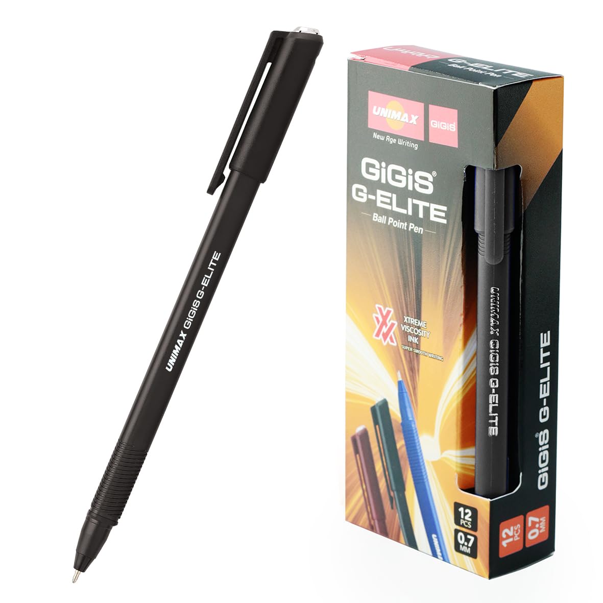 GiGiS G-Elite Ball Pen 12-Pieces, 0.7 mm Tip Size, Black