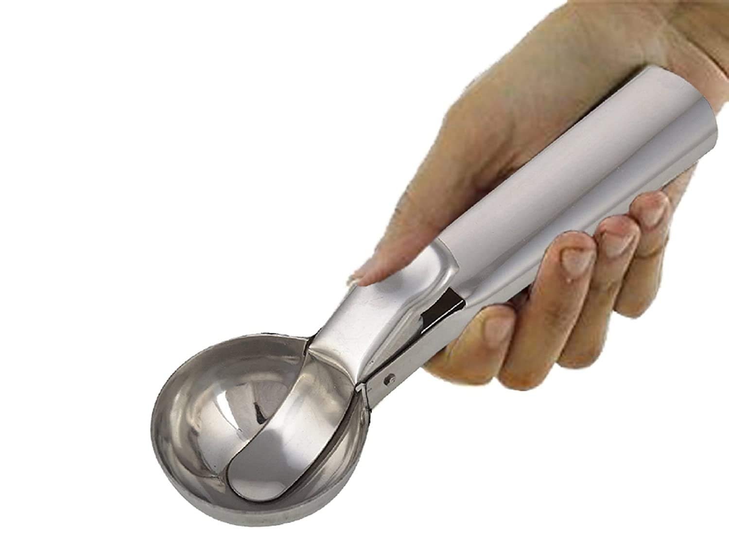 KUBER INDUSTRIESStainless Steel Spring/Trigger Ice Cream Scoop Set Of 1 Pc Icescoop10, Silver, 18.8 x5 CM
