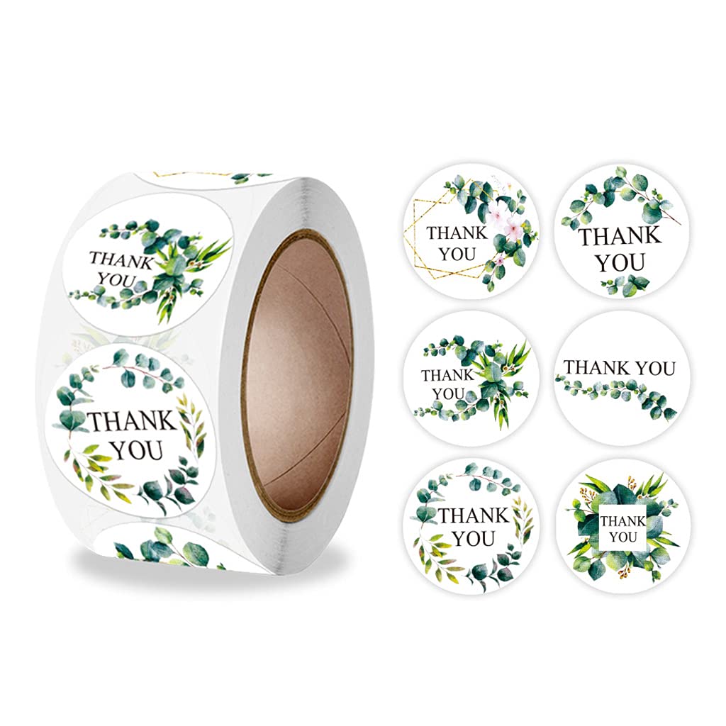 500Pcs/Roll Green Label Sticker Round Thank You Sealing Sticker Roll for Small Business Wedding Packaging