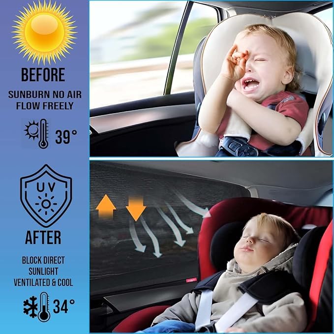 Image of Alex Traders Car Side Window Curtain Sun Shades Non Magnetic Compatible with Maruti Suzuki Wagon R Year 2019 Onwards All Model, Half Cut in Front Window, Cotton Mesh, Complete Set of 4 Pieces.