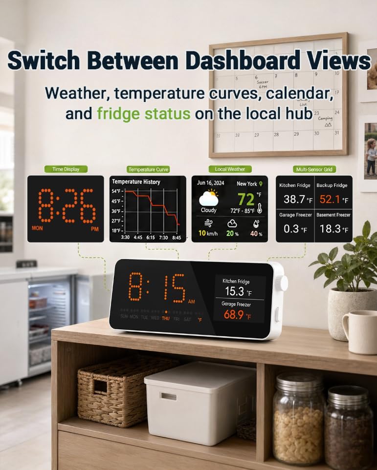 Image of MOCREO WiFi Freezer Thermometer Alarm with Digital Monitor Hub, App and Email Alerts, 2-Year Data Export, No Subscription Fee, 2 Remote Temperature Sensors for Home Refrigerator, Fridge, Freezer