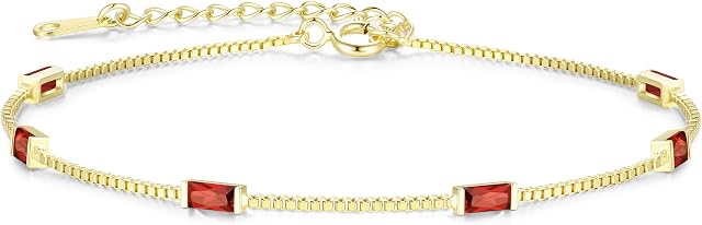 LOUISA SECRET 925 Sterling Silver Birthstone Bracelets for Women, Baguette Cubic Zirconia Station Bracelet, Birthday Anniversary Christmas Gifts for Women Wife Mom Sister Girl Her