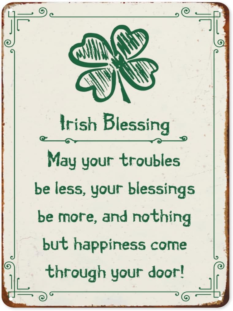 Kwqdozf As Pic Creative Metal Tin Sign Shamrocks Clovers Irish Blessing_ Metal Tin Sign 12