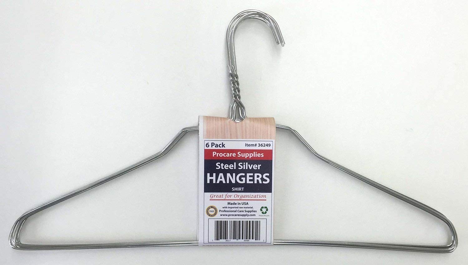 ProCare 6PACK Strong Silver Color Galvanized Metal Wire Shirt Hangers 16 Inch 13 Gauge