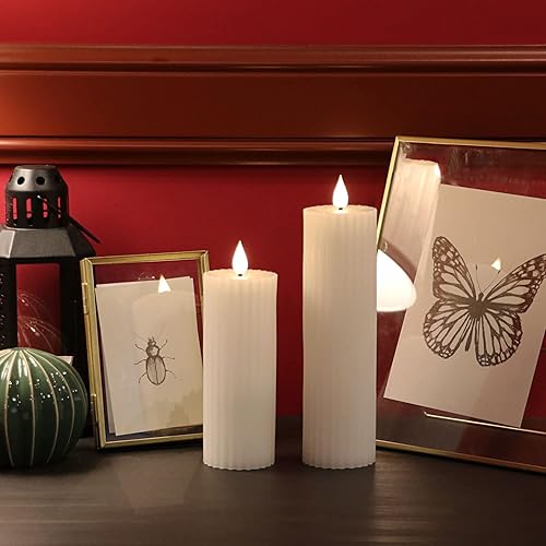 Miniatura 2 de Fanna Velas LED sin llama de 6 pulgadas, color blanco, de columna, funciona con pilas, diseño de rayas, pilas y control remoto incluidos, juego de 2