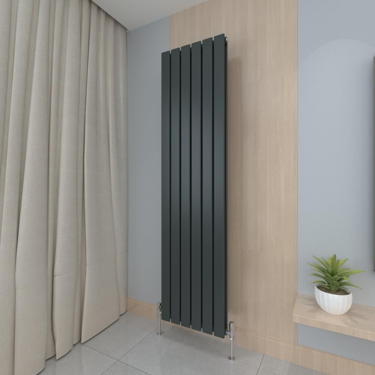 T&K 1800x408mm Vertical Radiator Anthracite Flat Panel Radiator Double Panel Designer Radiator Modern Central Heating Rad Tall Radiator