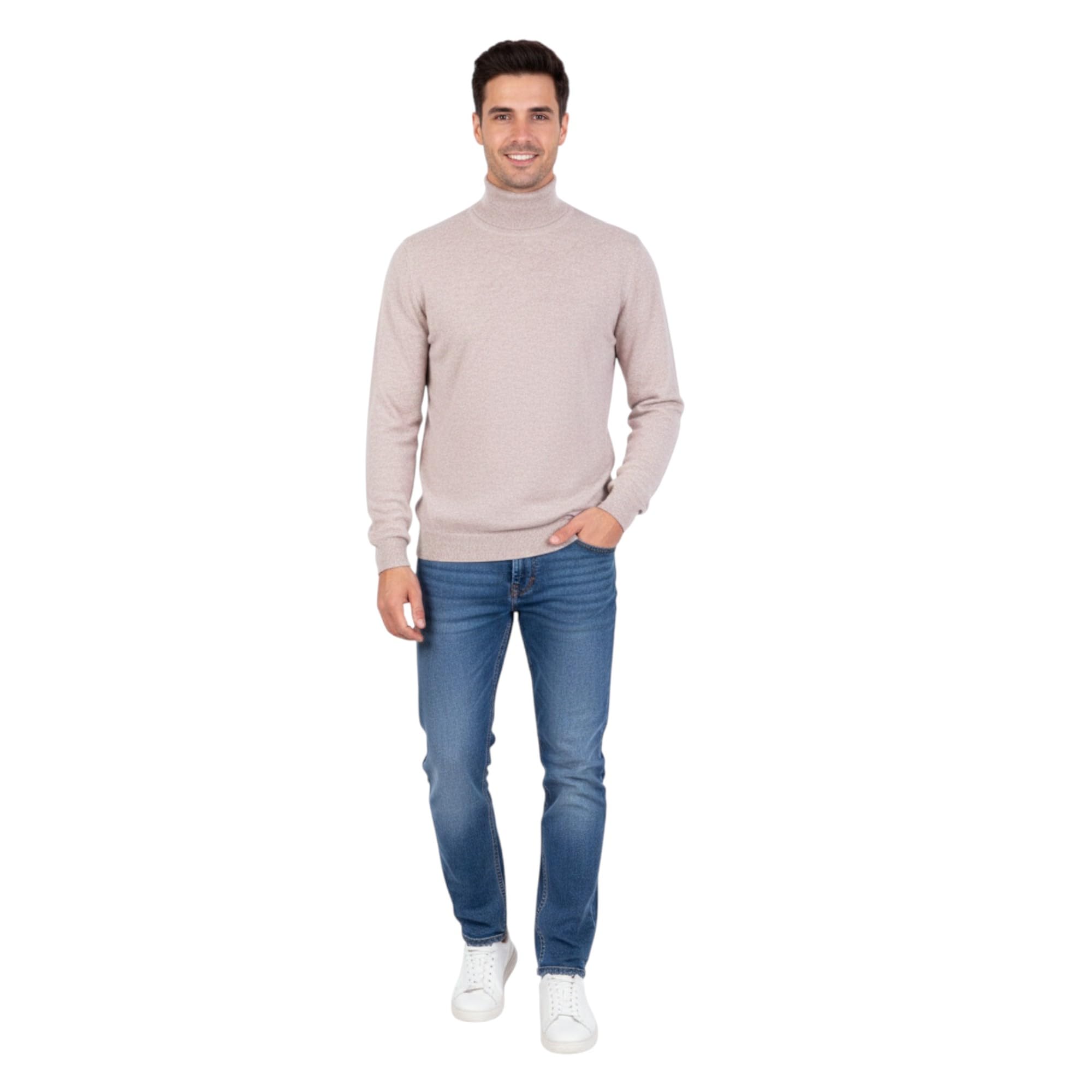 Men's Turtleneck mere Blend High Neck Made in Italy Sweater Pullover Long Sleeve Merino Wool mere Sweater Black Beige Blue Grey Knit Winter Clothing Gift, beige, M