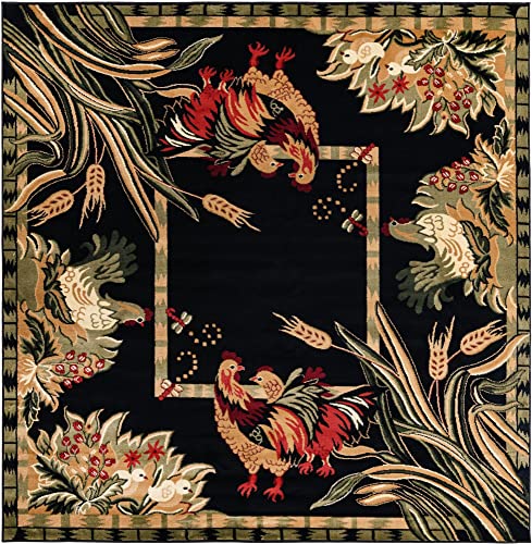Image of Unique Loom Barnyard Collection Area Rug - Farm (7' 10 inch Square, Black /Cream)