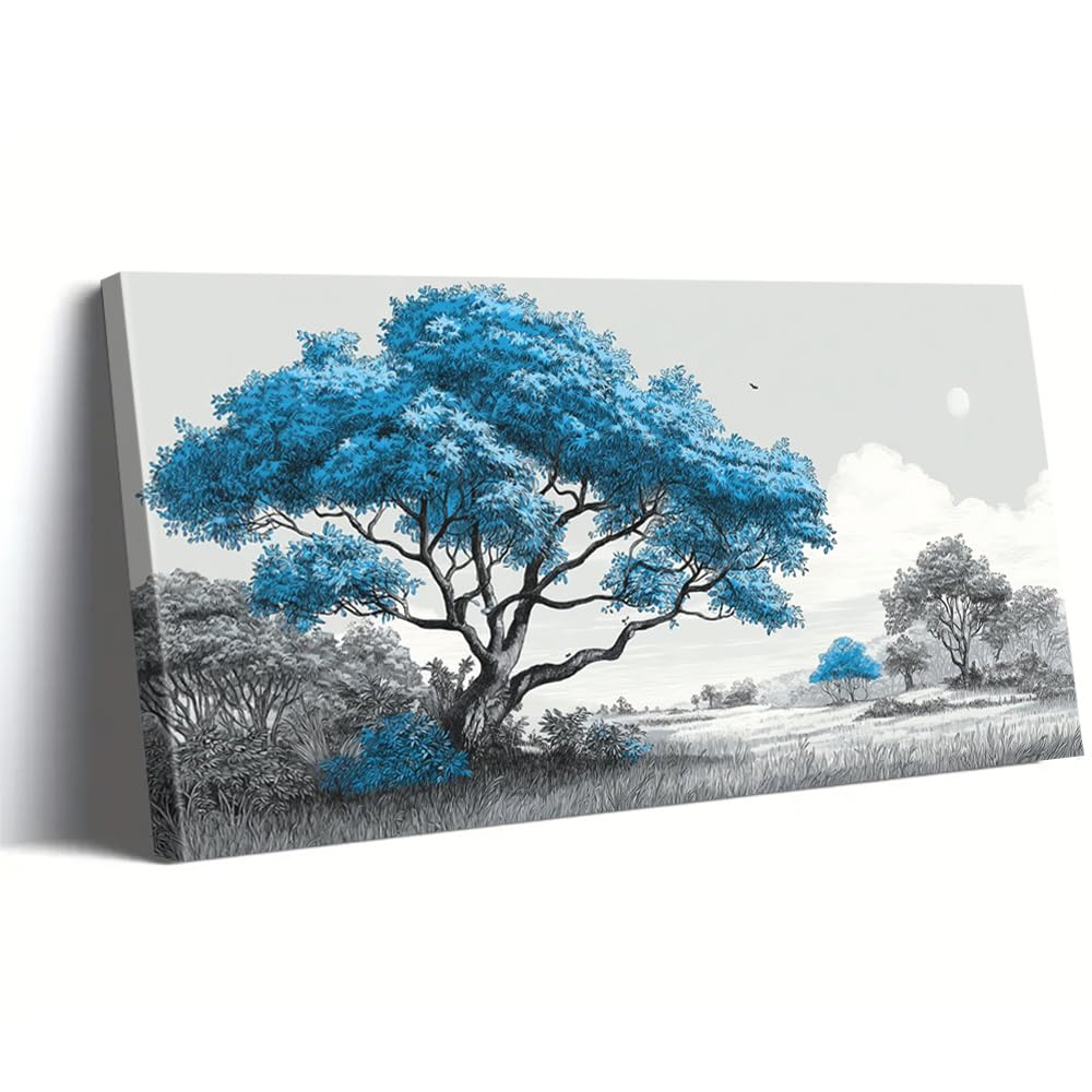 AEFOUU Canvas Wall Art Print Blue Forest Scenery Canvas Painting Prints Poster Wall Art Modern Home Decor Artwork Pictures for Room(50x100cm/20x40in/Frameless)