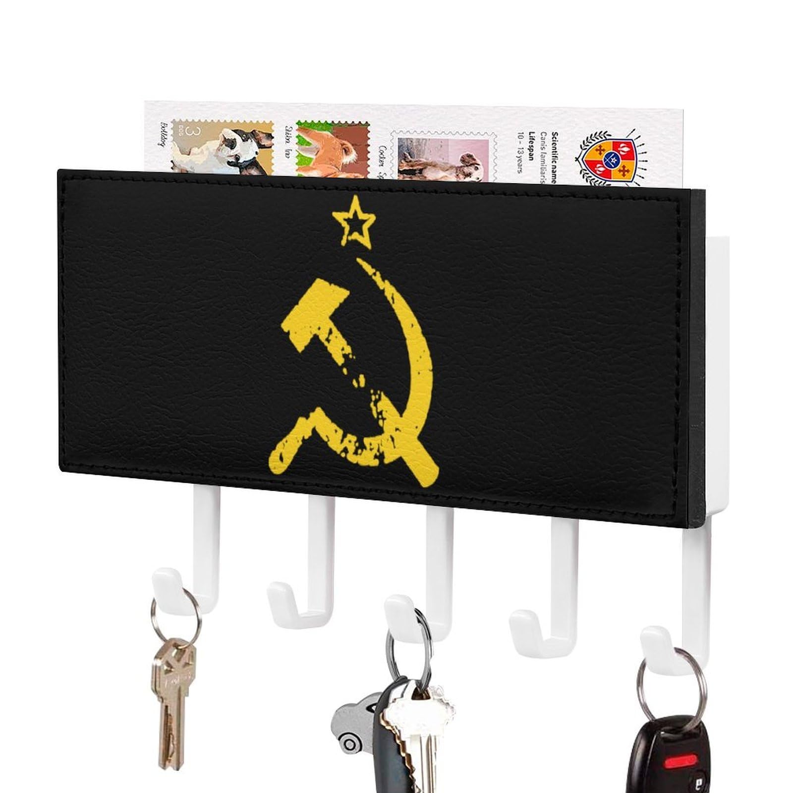 NCLQVJXZKHW Russian Soviet Flag Hammer and Sickle Key Holder with 5 Hooks Key Hooks Wall Mounted Key Racks Key Hanger Organiser Shelf