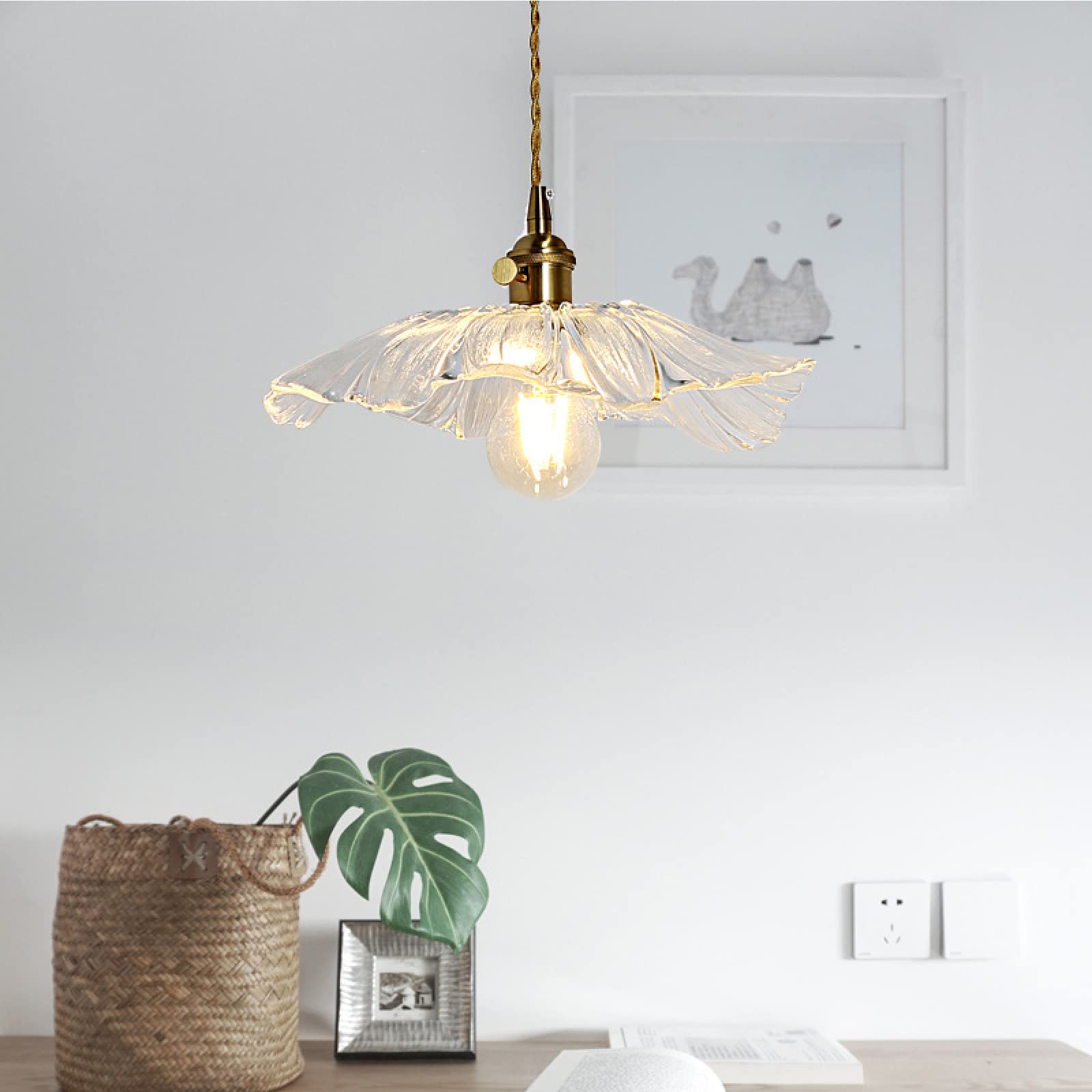 Suspension LED rétro, luminaire créatif en Forme de Feuille de Lotus, RT en Verre et Laiton, pour Salon, Chambre, Salle à Manger, Chambre d'enfant, lumière Chaude, Lampe à Double tête KY Star