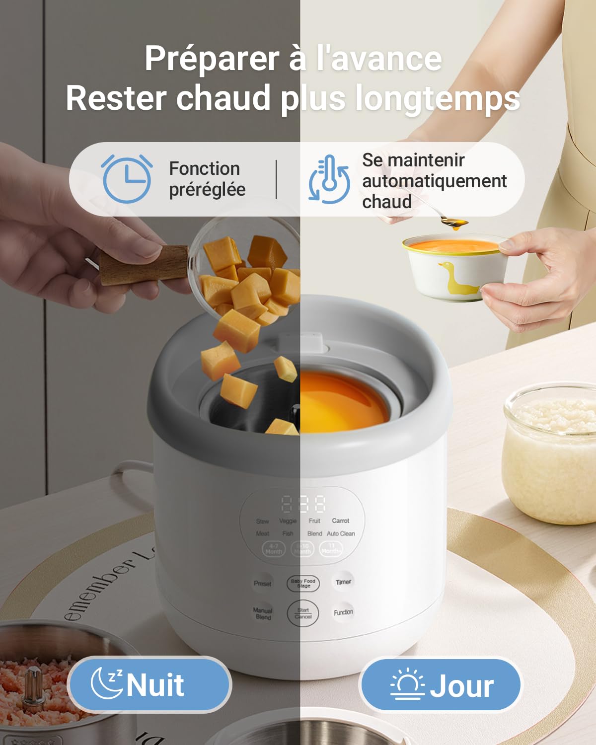 Bear Robot Cuiseur Bébé Multifonctions 10 en 1 NutriEase AllStage en Acier Inoxydable, Cuiseur Vapeur Mixeur OneStep, Cuisson et Mixage Automatiques pour une Alimentation Bébé Maison Saine, Sans BPA