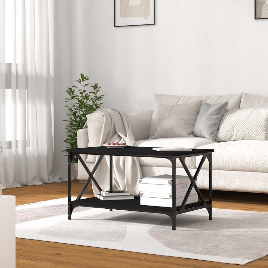 Stolik kawowy, czarny, 80 x 50 x 45 cm, materiał drewnopochodny, żelazo, do salonu, stolik pomocniczy, stolik pomocni