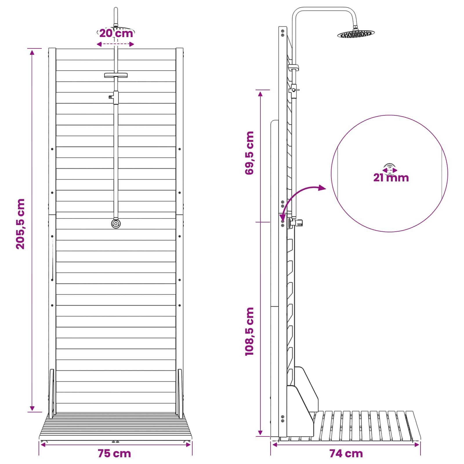vidaXL Ducha exterior 205,5 cm Natural