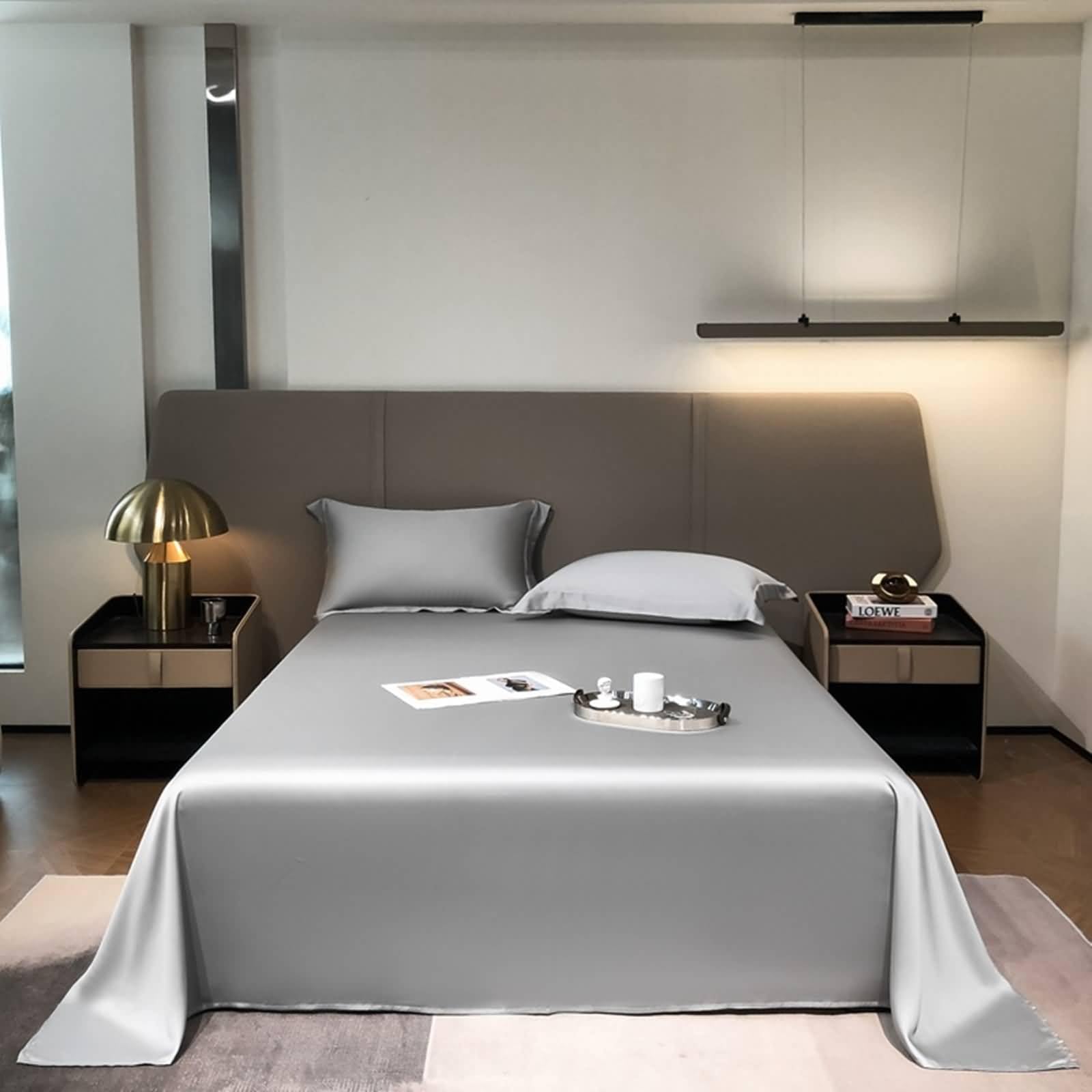 Daesar Lenzuola Sopra Matrimoniale e 2 Federe 245 x 245 CM, Lenzuolo da Letto Matrimoniali Estive Fibra di Lyocell Tinta Unita Semplice Morbido, Traspirante, Lavabile in Lavatrice, Grigio Chiaro