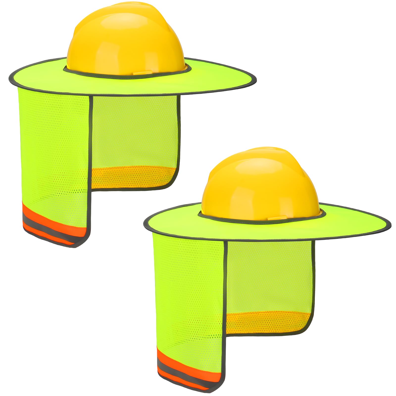 Ultrafun 2 Pcs Hard Hat Sun Shade Full Brim Neck Sun Protection with Reflective Strip(Not Include Hard Hat) (US, Alpha, One Size, 2 Pack-Neon Green)