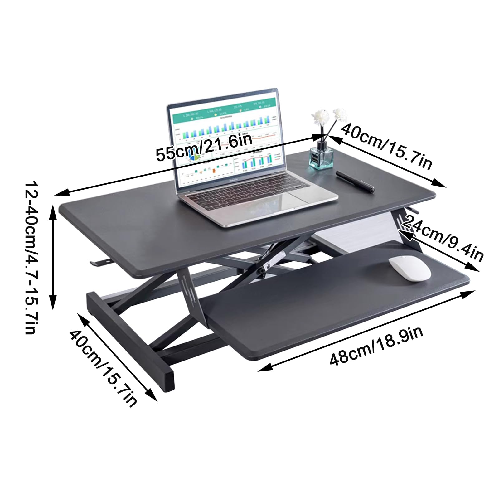 Poste de Travail Assis-Debout - 30'' Station de Travail Debout à Hauteur Facilement Réglable avec Plateau de Clavier, Bureau Assis-Debout et Tableau de Notes jusqu'à 36kg(55cm/21.6in,Grey)