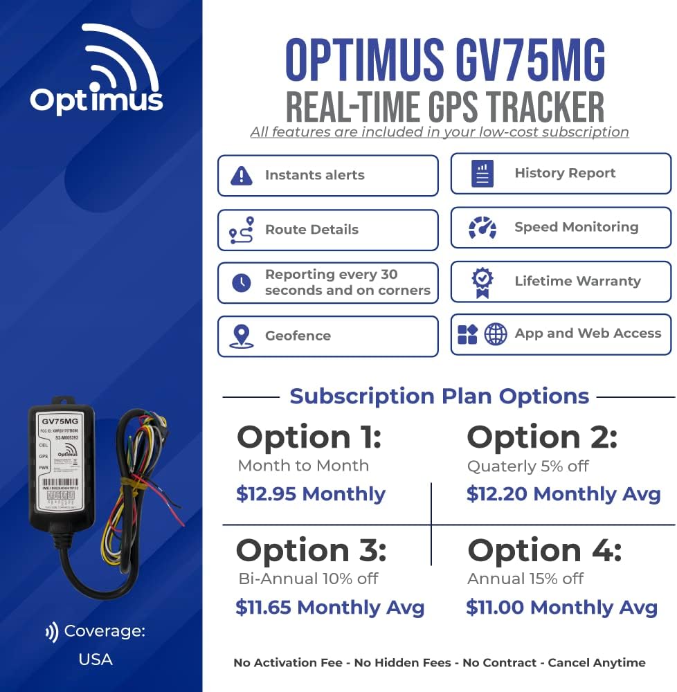optimus gv75mg waterproof wired gps tracker for motorcycles boats machinery assets