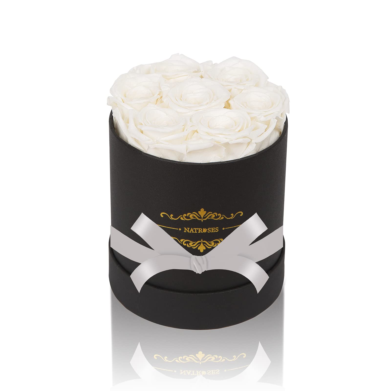 NATROSES 7 Piece Preserved Roses in a Box, Preserved Flowers for Birthday, Flower Gifts for Mothers Day (White)