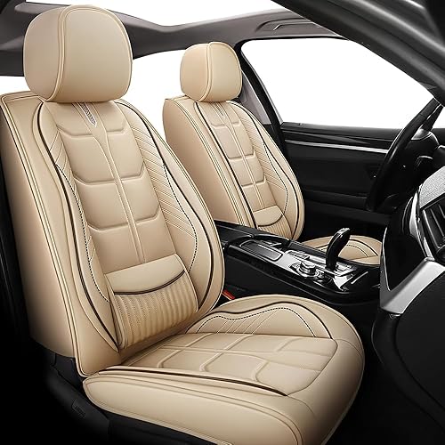 URINOVET Funda de cuero para asiento de automóvil, fundas de asiento de lujo impermeables para KIA Forte Koup 2010-2016 (juego completo, beige)