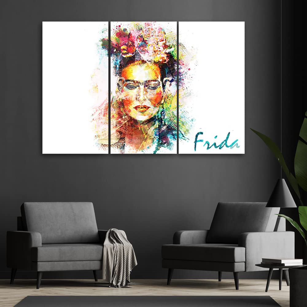 Feeby 3 parti Stampa su Tela XXL 120x80 cm Frida Kahlo Astrazione Ritratto Qualita Fotografica Stampa D'Arte Camera Da Letto Cultura pop Femminismo Artista donna multicolore