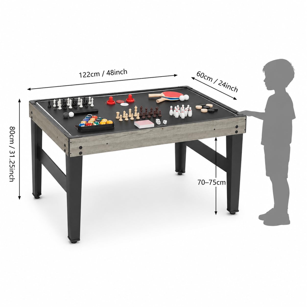 Tavolo multifunzione 10 in 1 con biliardo, biliardo e ping pong | Con 10 giochi e piastre impilabili per serate in famiglia, sala giochi e bambini dai 6 anni in su