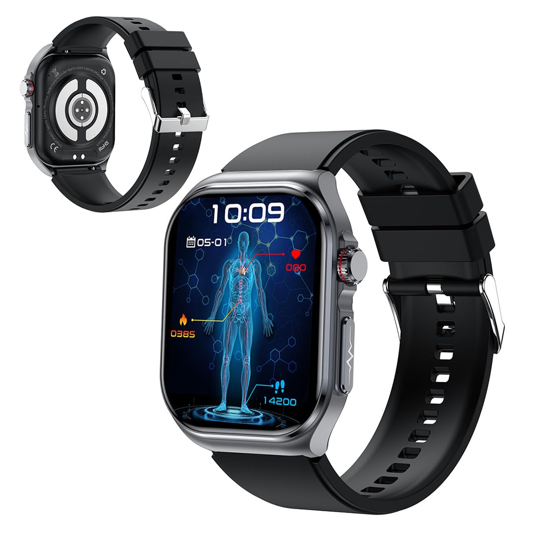 MEIION Ortho Leben Orthowatch Arca Smartwatch für Senioren – Einfache Bedienung, SOS-Notruf & Sturzerkennung, Echtzeit Herzfrequenz- & SPO₂-Überwachung für Schwimmen, Radfahren, Laufen, Fitness