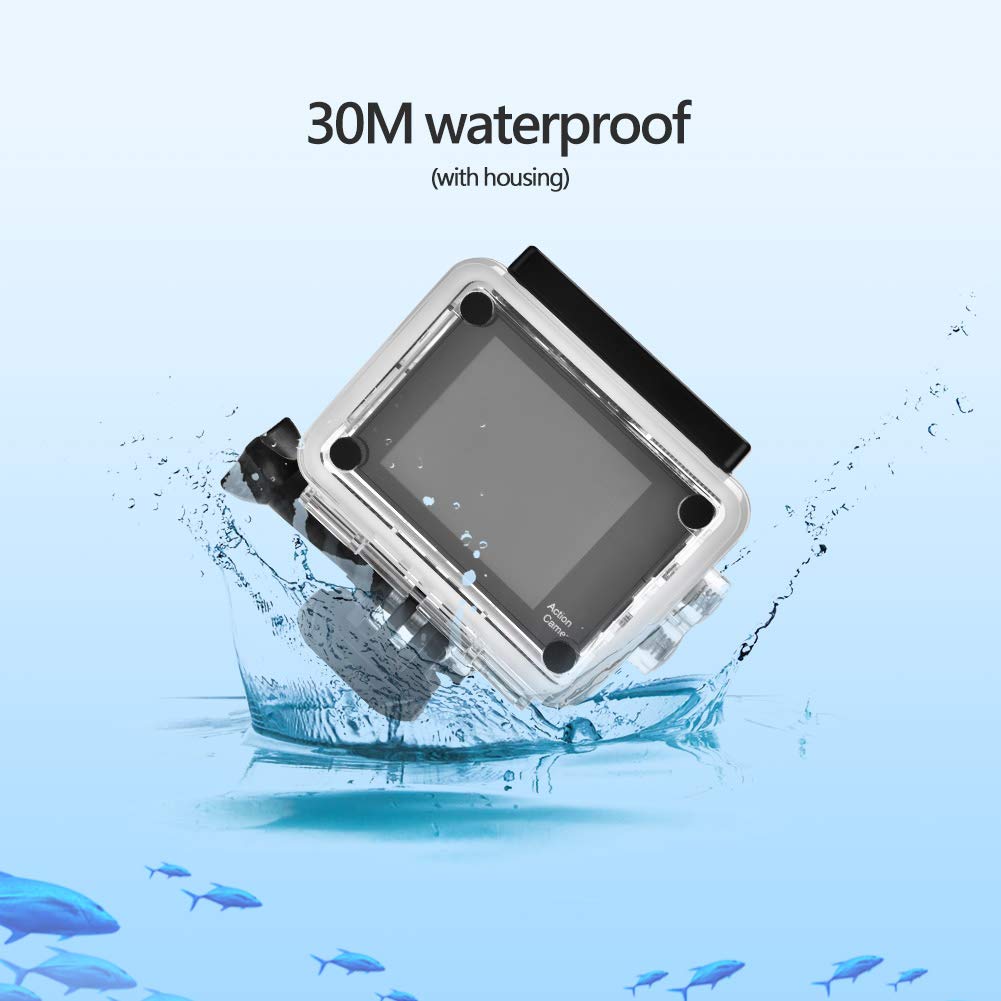Cámara Deportiva 4K, HD 1080P WiFi Acción Deportiva DV Impermeable 30M bajo el Agua, cámara de Lente Gran Angular de 140 ° con Kits de Accesorios de Montaje para Actividades al Aire Libre