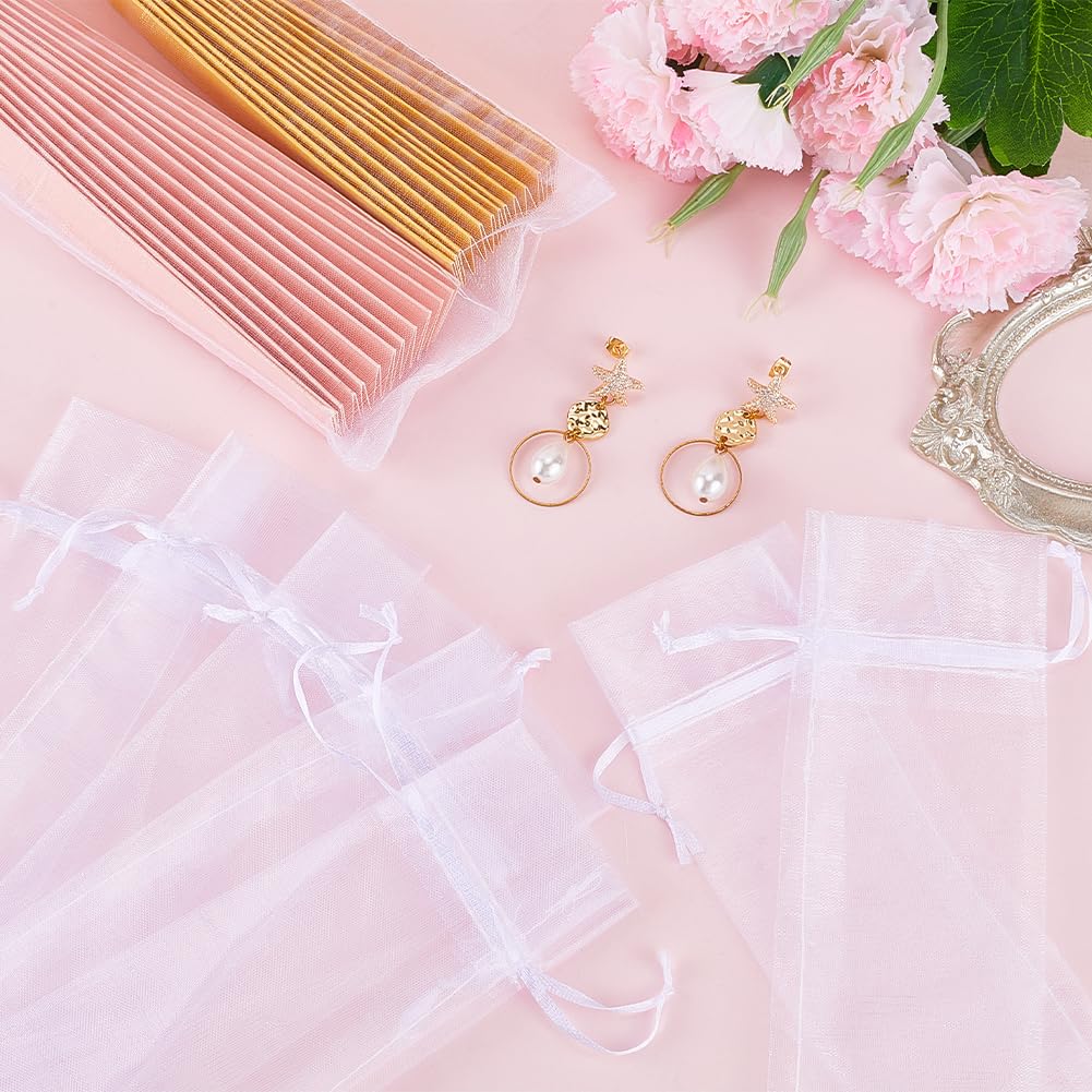 GORGECRAFT 100Pcs Sheer Organza Bags 24 x 6cm Drawstring Jewelry Sheer Mesh Bags Folding Hand Fan Pouch Holder Pocket for Candy Pens Flowers Storage Gifts Party Favor Festival Christmas - Image 4