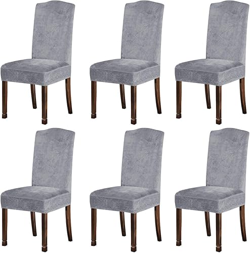 Miniatura 32 de Fundas de terciopelo de felpa XL para sillas de comedor, funda elástica para sillas altas, fundas protectoras de elastano con banda elástica